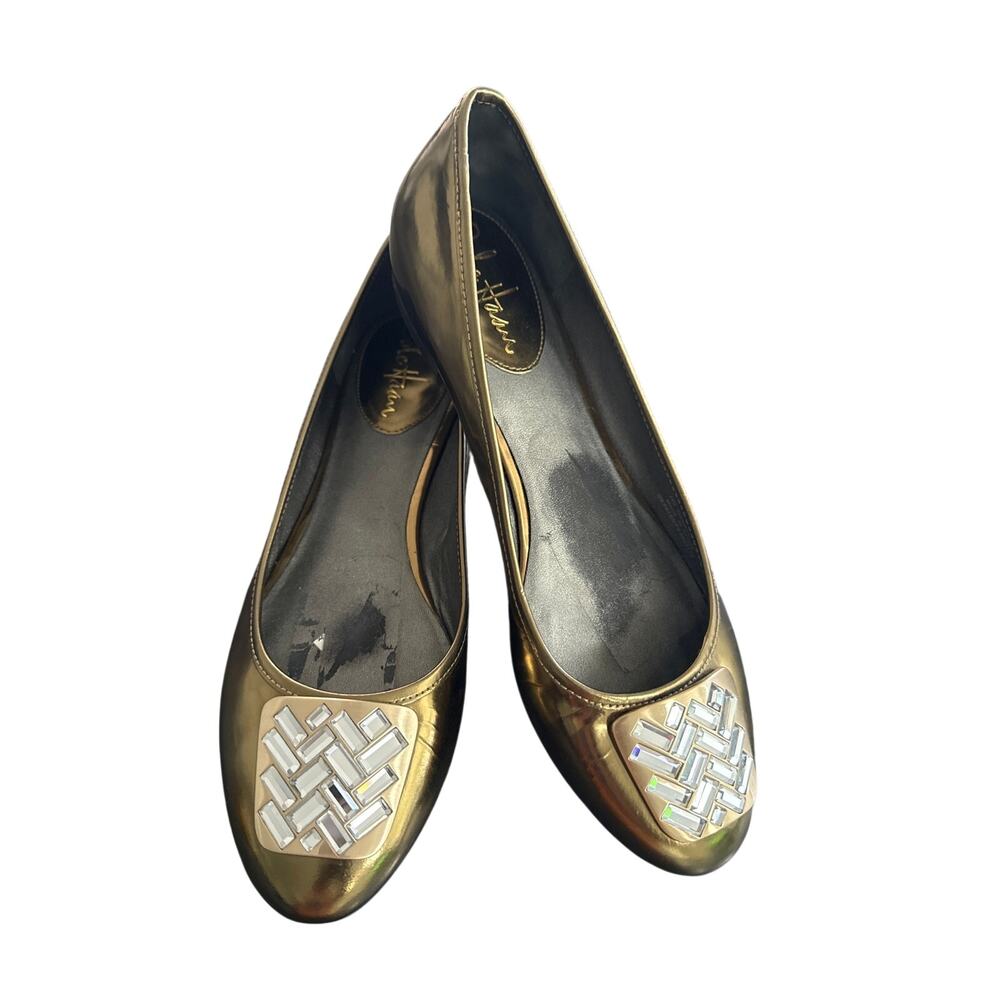 Cole Haan ballet flats gold metallic finish crystal-embellished toe cap size 7B